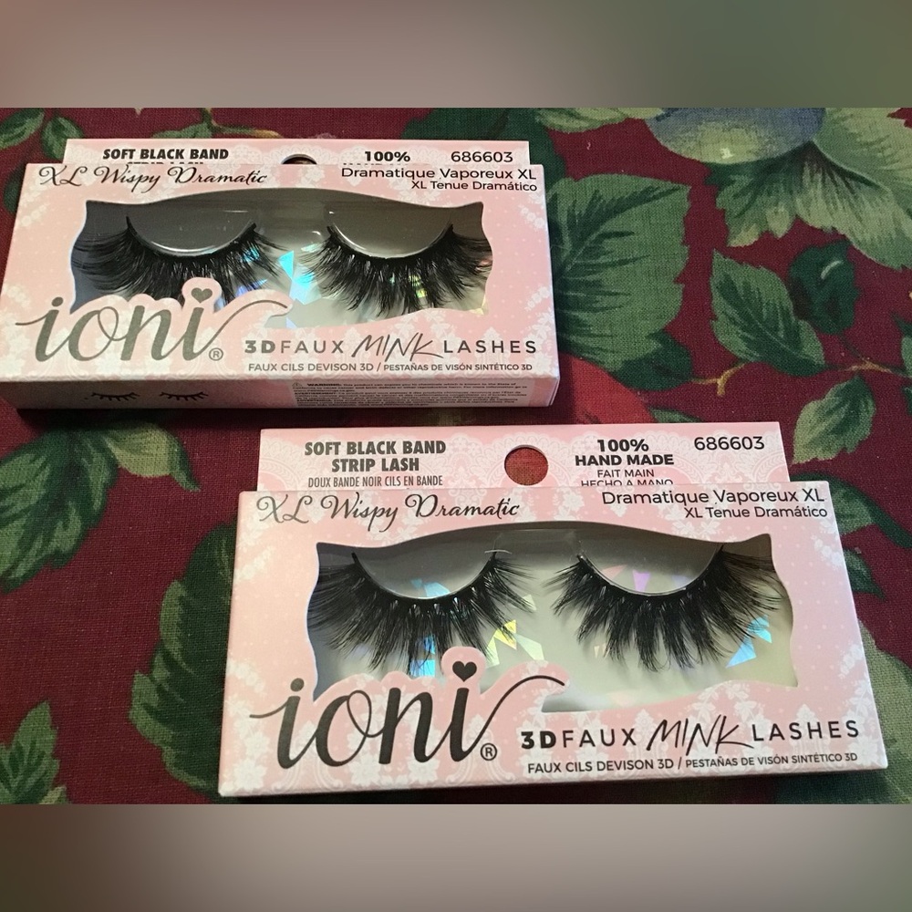 IONI LOT OF 2 X LONG FAUX MINK FALSE EYELASHES NIB SOFT BLACK